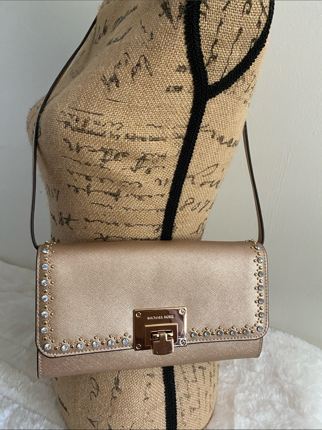 Michael Kors Saffiano Leather Tina Clutch In Rose Gold W/ Gold-Tone Hardware
